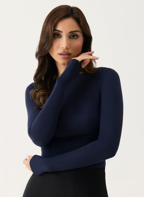 Long Sleeve Ponte Top - Navy Bue